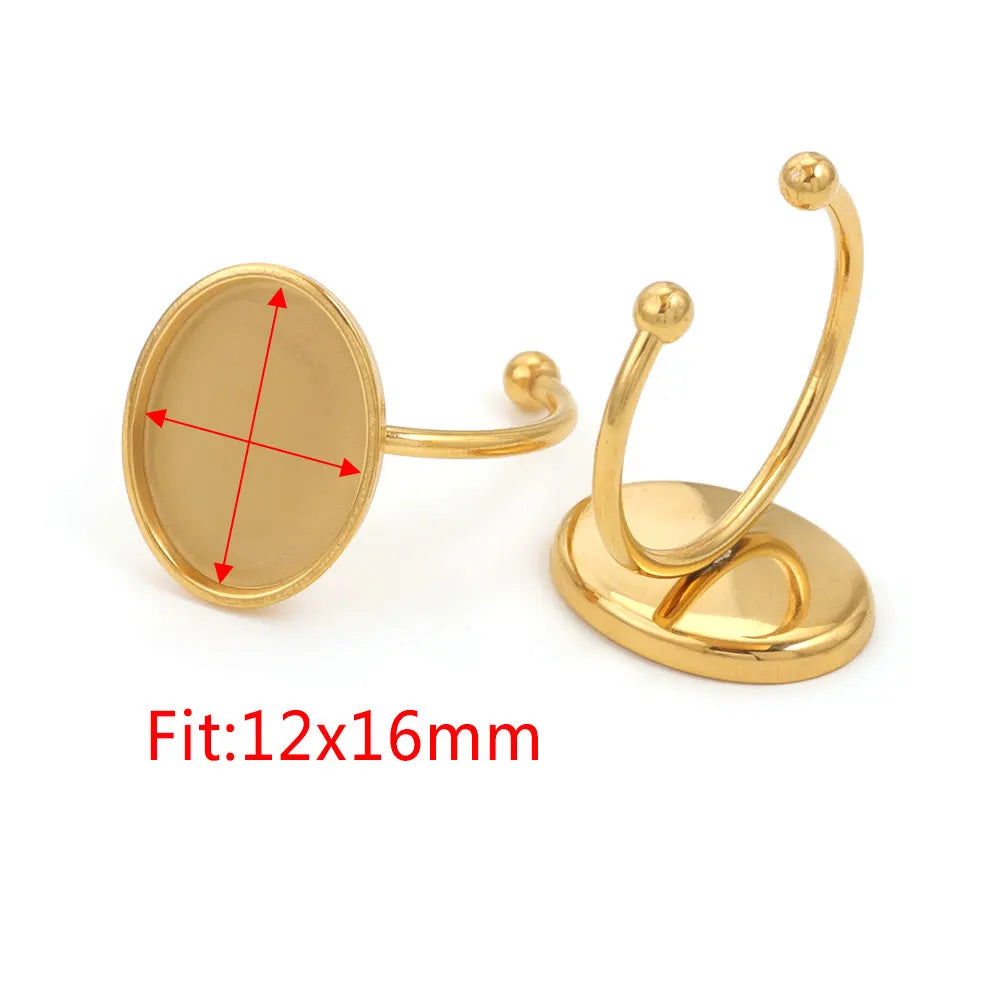 10pcs Adjustable Stainless Steel Open Ring Settings Blank Base Bezel Cabochons Rings For Jewelry Making DIY Finger Ring Blank