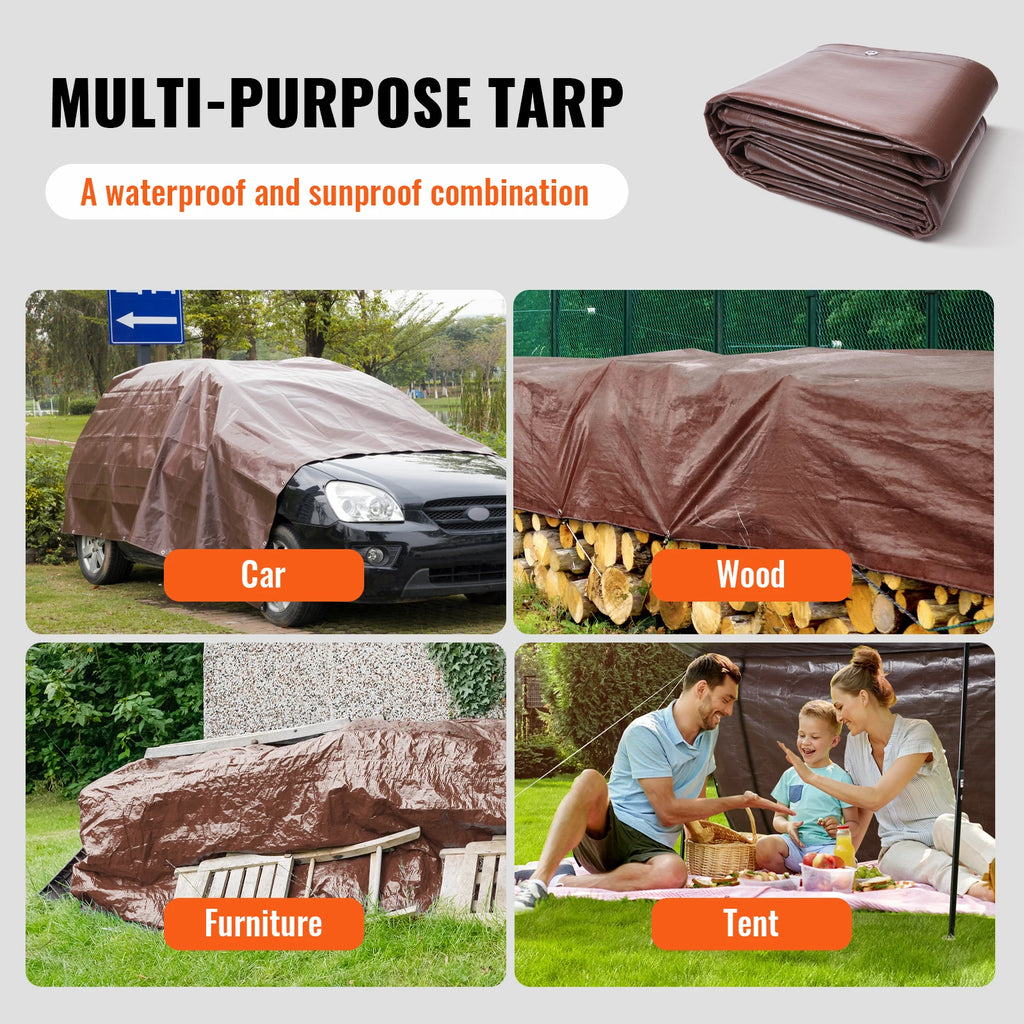 SucceBuy Heavy Duty Tarp Waterproof Tear Proof Poly Plastic Tarps Cover Multi-Purpose Outdoor Tarpaulin with Grommets for Truck