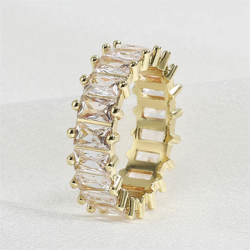 Classic Cubic Zirconia Engagement Rings for Women Luxury 18K Gold Color Plated Wedding Party Jewelry