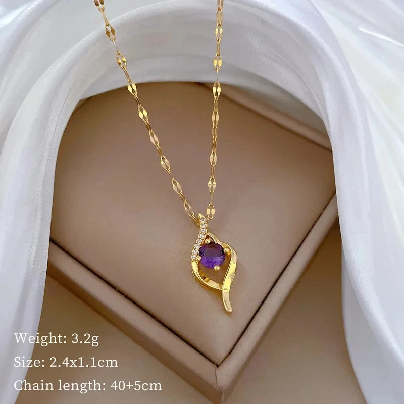 Fashionable Luxury Micro-Set Zircon Copper Pendant Necklace for Women Stylish Personality Versatile Stainless Steel Choker Jewel