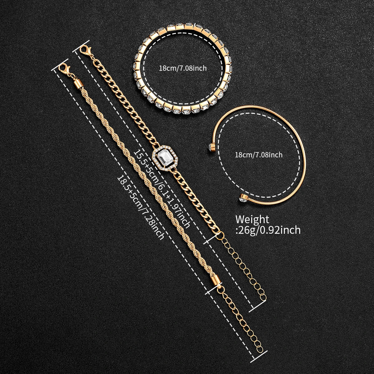 5PCS Elegant Rectangle Dial Women's Quartz Watch Diamond Bracelets Set Ladies Fashion Wristwatch Accessory Gift Relogio Feminino