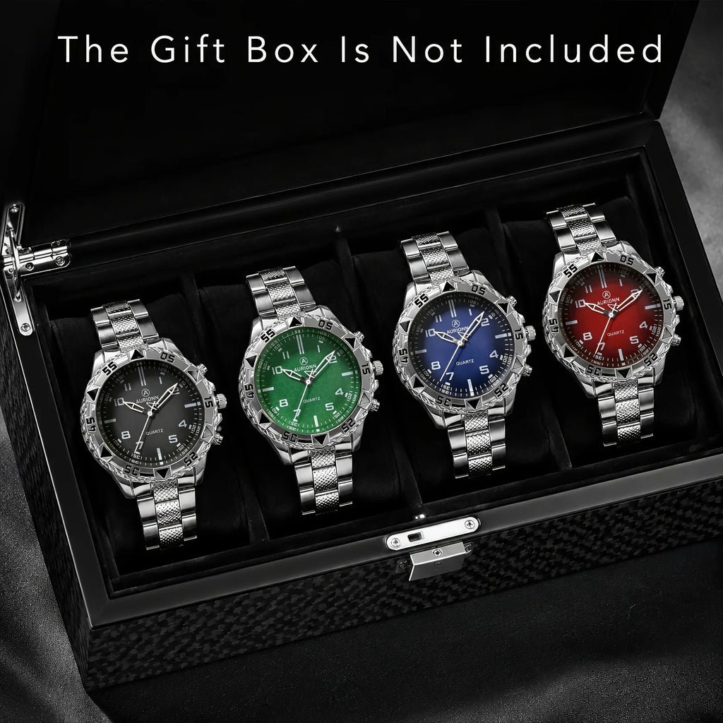 Men's Fashion Business 4-piece Set Quartz Watch with Crucifix Pendant Necklace, Bracelet and Ring Set - Alloy Strap