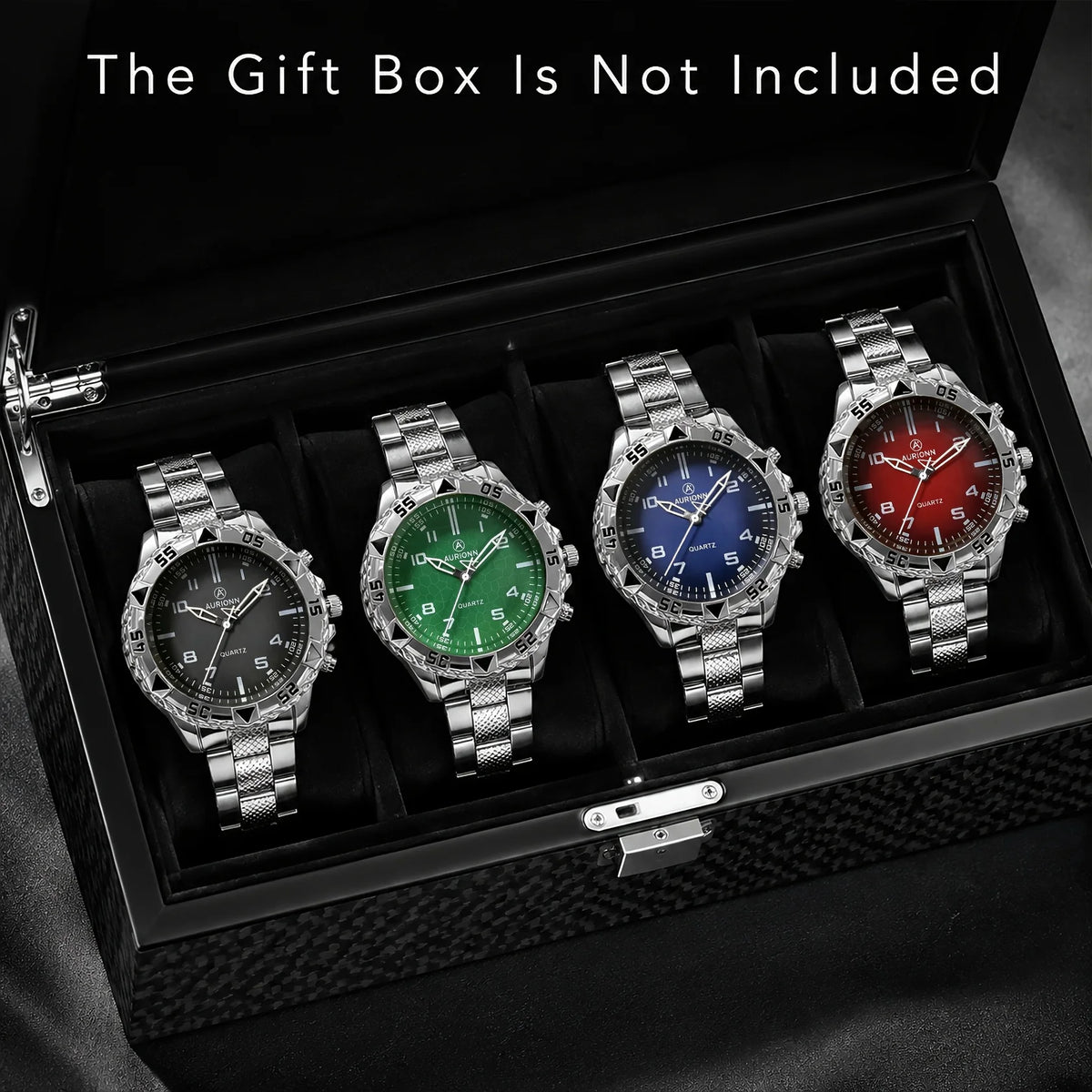 Men's Fashion Business 4-piece Set Quartz Watch with Crucifix Pendant Necklace, Bracelet and Ring Set - Alloy Strap
