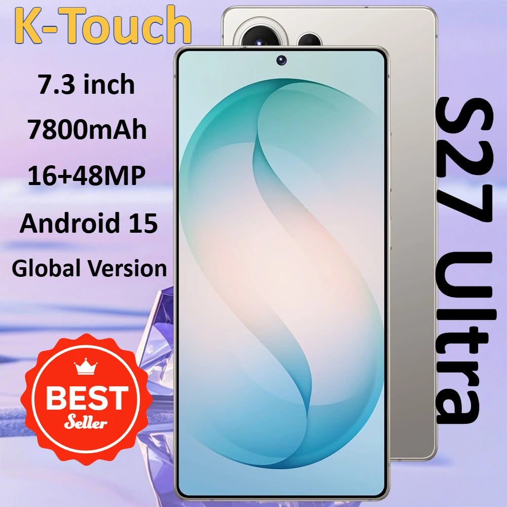 K-Touch Mobile Phones For S27 Ultra Smartphone 5G Dual Card Dual Standby Smartphone 7.3 Inch Android 15 Cell phone 16+48MP Camera 22GB+2TB 7800mAh Battery Factory Face Unlocked Cellphones