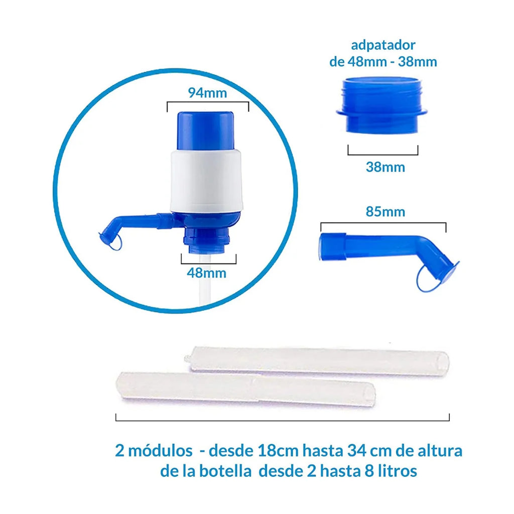 KROWN Bottle Water Dispenser, Manual Water Dispenser Pump, Water Dispenser Bottle 2 - 5 Liters Compatible Bottle, Bottle with Cap Diameter 38mm and 48mm