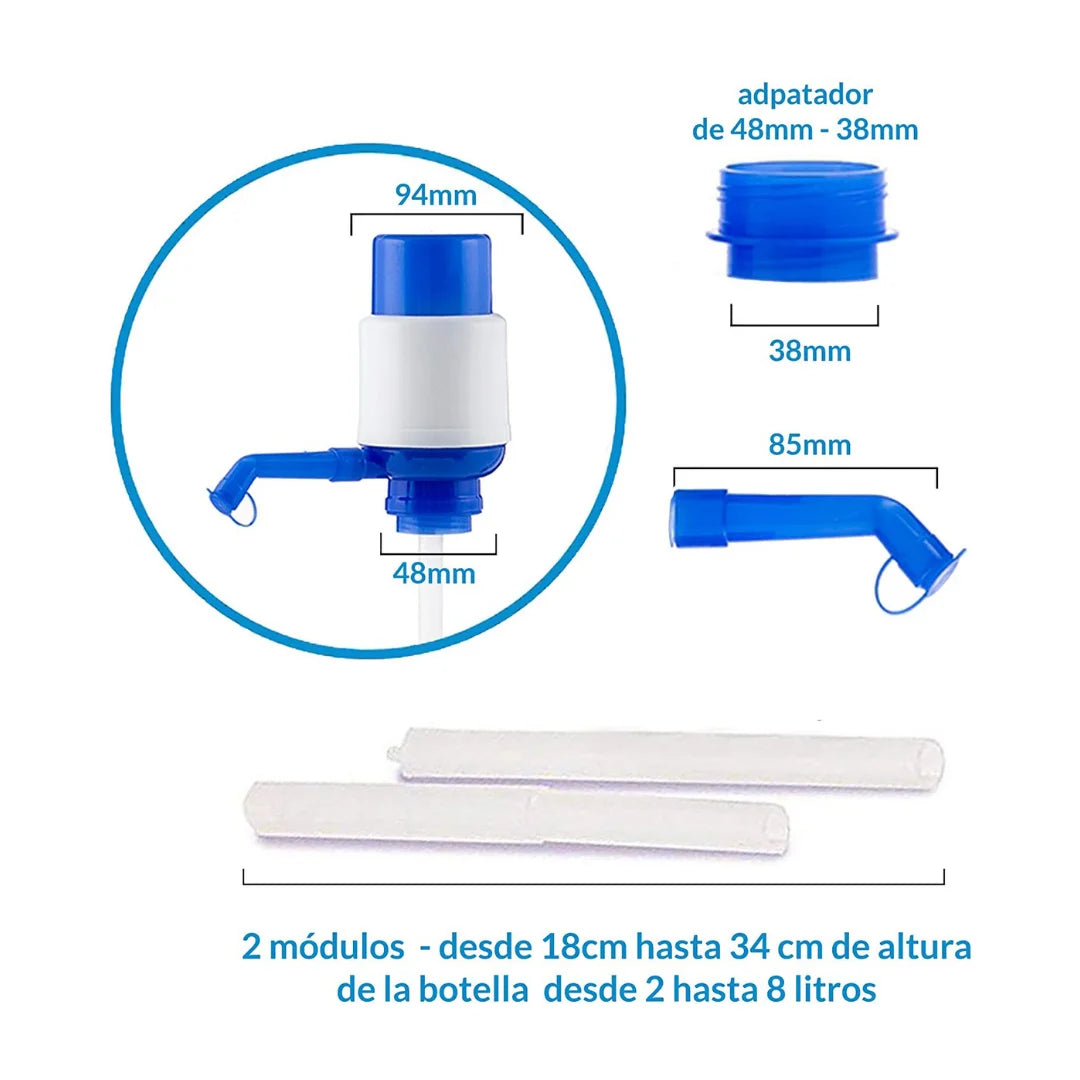 KROWN Bottle Water Dispenser, Manual Water Dispenser Pump, Water Dispenser Bottle 2 - 5 Liters Compatible Bottle, Bottle with Cap Diameter 38mm and 48mm