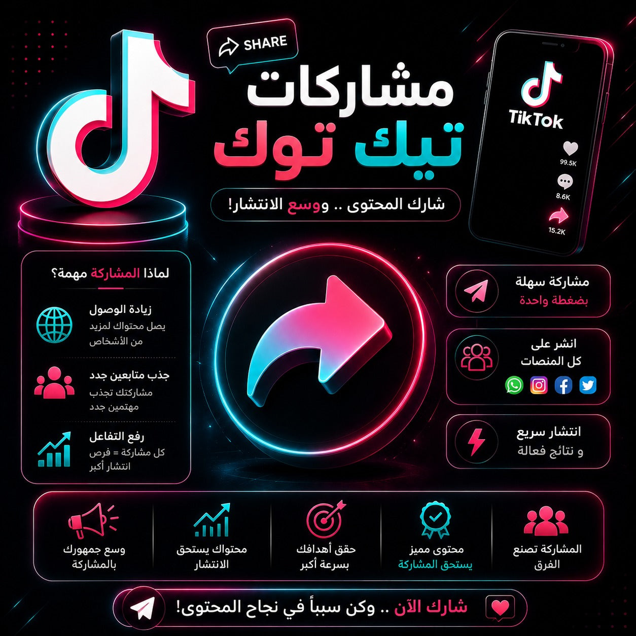 شراء مشاركات تيك توك TikTok Shares بجودة عالية وسرعة تنفيذ ممتازة