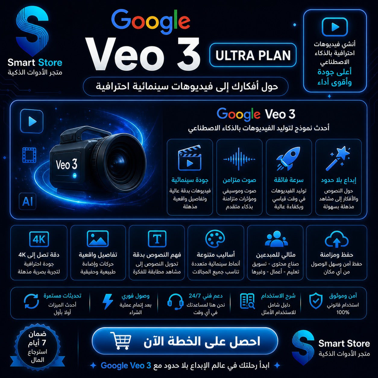 اشتراك Google VO3 Ultra لإنشاء الفيديو بالذكاء الاصطناعي مع 45000 كريديت شهري