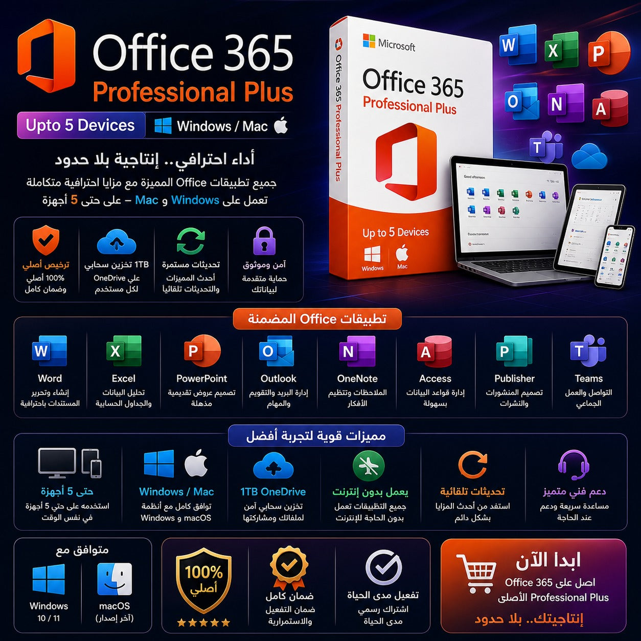 اشتراك Office 365 Professional Plus لجميع برامج أوفيس مع تخزين سحابي