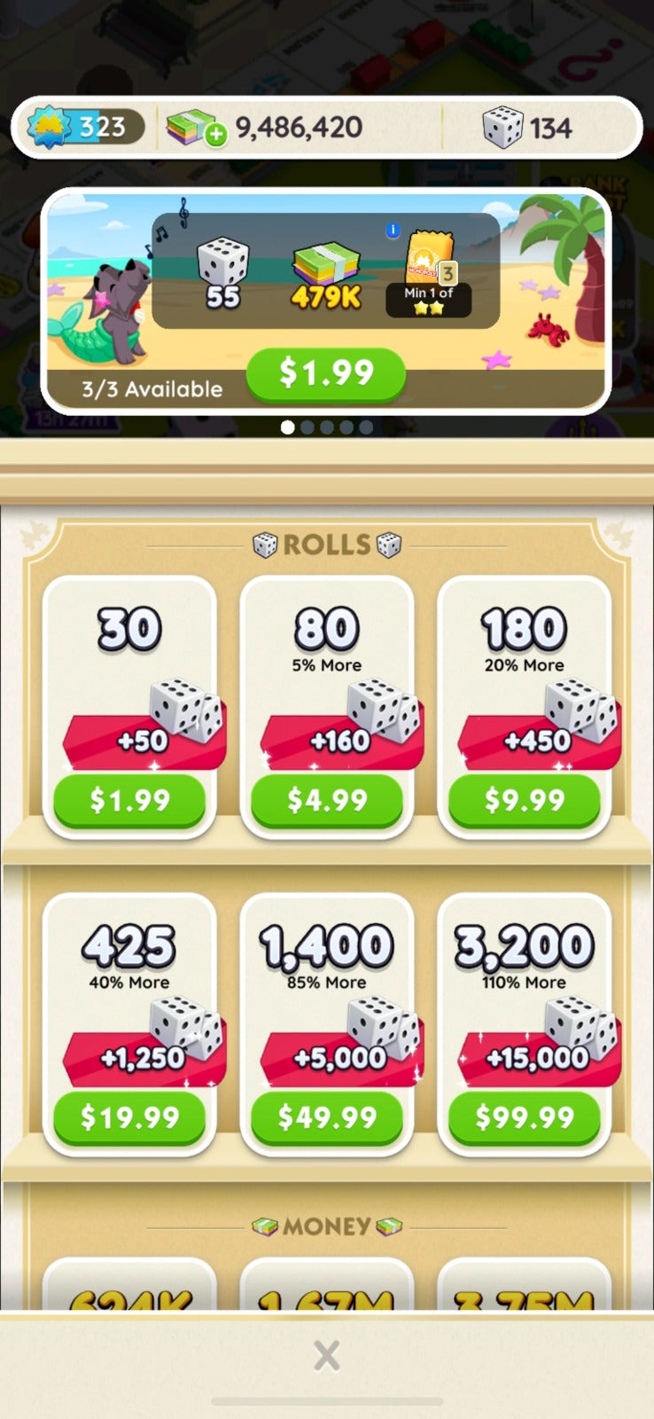 شحن MONOPOLY GO! Dice Rolls | شراء رميات النرد بسرعة وأمان  Any $5.99 Pack